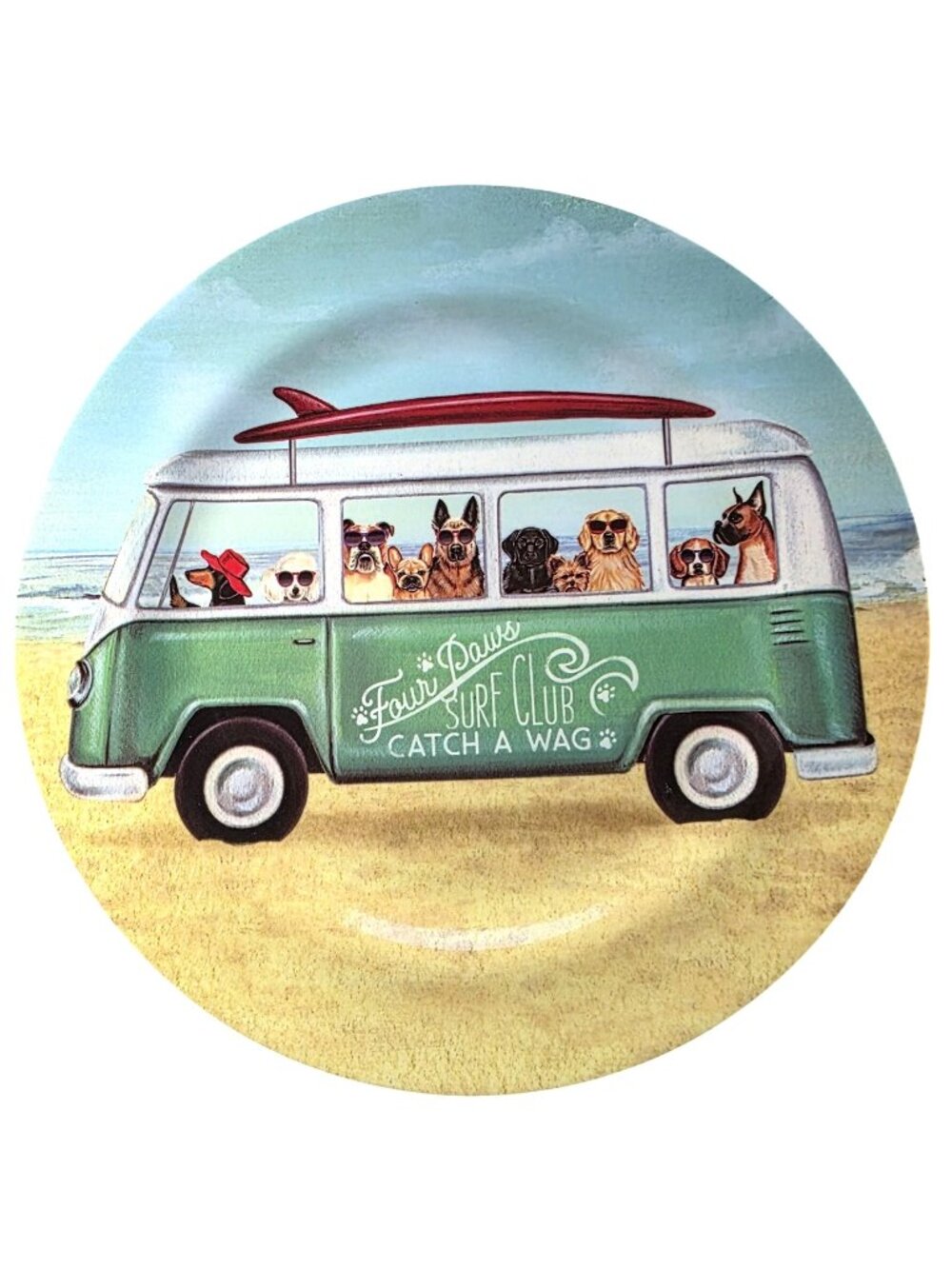 Melamine plate Beach Dogs surf beach summer Durable Lightweight anthropomorphic